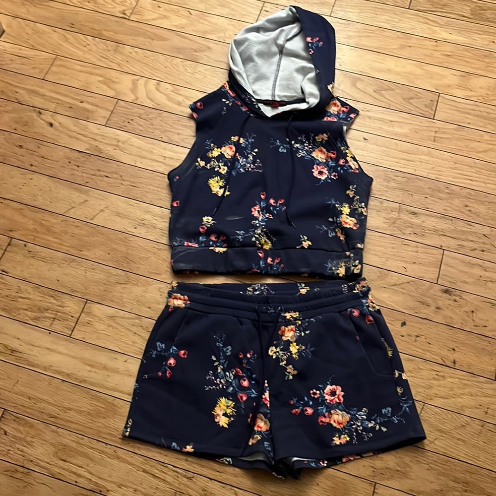 Floral Material Girl hoodie and shorts set